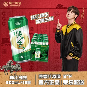 珠江啤酒（PEARL RIVER）9°P 珠江纯生 京东快递 500mL 12罐 整箱装