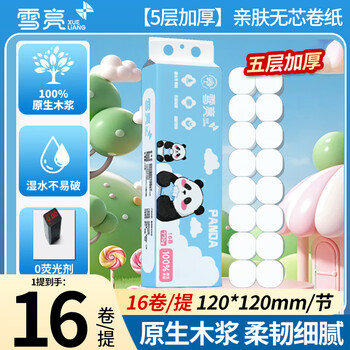 雪亮卷纸5层加厚卫生纸家用厕纸无芯卷纸便携卷卫生纸巾 5层 48g/卷*16卷