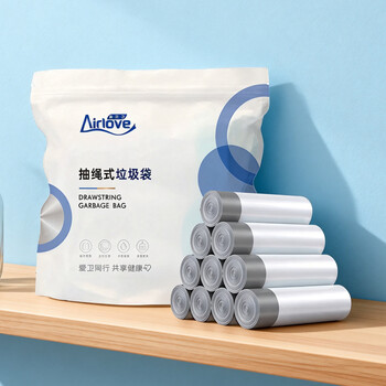 爱尔卫抽绳垃圾袋 加厚自动收口穿绳厨房垃圾袋 45*50cm加厚装 白色 5卷75只