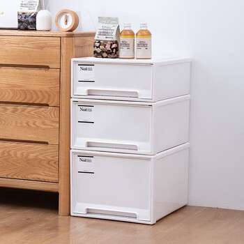 稻草熊（DOCOXO） 收纳箱抽屉式收纳盒塑料透明衣服家用储物箱整理箱衣柜收纳柜子 2439:深47宽30高20 【纯白】装 1个