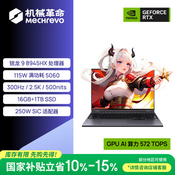 机械革命【国家补贴】蛟龙16Pro 2025 16英寸游戏电竞笔记本电脑(R9-8945HX 16G 1T RTX5060 300HZ  灰)