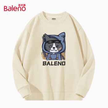 班尼路新款情侣款圆领卫衣春秋季休闲宽松遮肉显瘦潮牌百搭款个性上衣 【圆领卫衣】-浅米#JPB帽兜酷猫 L