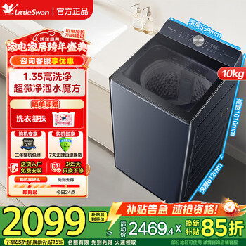 小天鹅（LittleSwan）10KG波轮洗衣机全自动 水魔方小乌梅超微净泡直驱变频 水魔方防缠绕 家电以旧换新 纯平|超微净泡云瀑净透洗U2 波轮 10kg