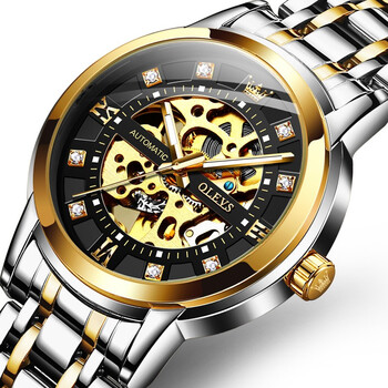 欧利时品牌手表全自动机械表手表 男 机械镂空男士手表男表 钢带间黑