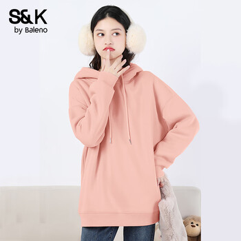 班尼路S&K系列加绒卫衣女装加厚羊羔绒连帽上衣秋冬保暖重磅摇粒绒外套8 烟粉#纯色 【重磅摇粒绒】 M
