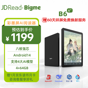 JDRead 联名款 Bigme B6 6英寸电子书 墨水屏电纸书平板电脑智能AI阅读本 支持4大AI模型 轻薄便携 