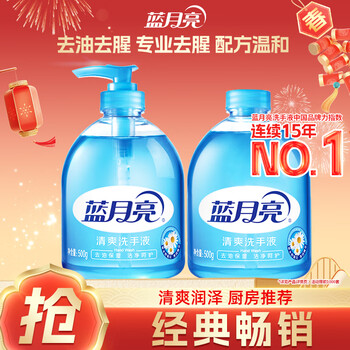 蓝月亮洗手液泡沫丰富清爽去油去腥500g+洗手液补充装500g