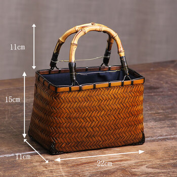 库尤中式复古竹编包手提斜挎女日式纯手工竹编包郊游拍照摄影老式包包
