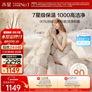 水星家纺羽绒被子白鸭绒被子冬季加厚冬被芯双人羽绒被220cm×240cm-1100g