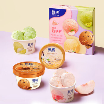 伊利甄稀经典四联杯(海盐焦糖+白桃+香草+蜜瓜)冰淇淋(90克*4杯)