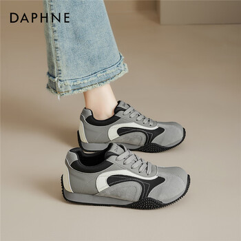 达芙妮黑色德训鞋女2025新款软底阿运动甘鞋小众不撞款休闲鞋 灰黑色 35