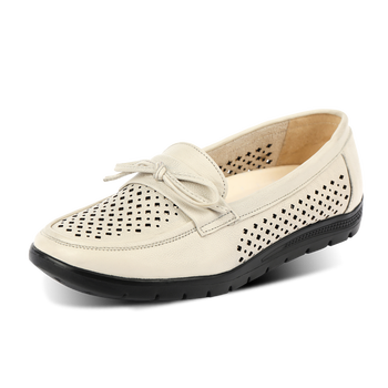 兴顺福中老年凉鞋真皮妈妈鞋小白鞋一脚蹬奶奶鞋老人鞋女平底凉鞋 米