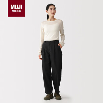 MUJI女式粗细不均棉线丝光斜纹桶形裤裤子女款 黑色 M