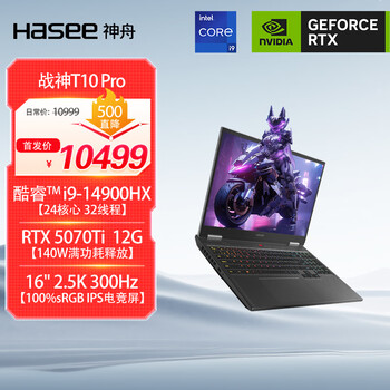 神舟（HASEE）【RTX5070Ti】战神T10 Pro 16英寸游戏本笔记本电脑(i9-14900HX 16G 1TB 2.5K 300Hz)
