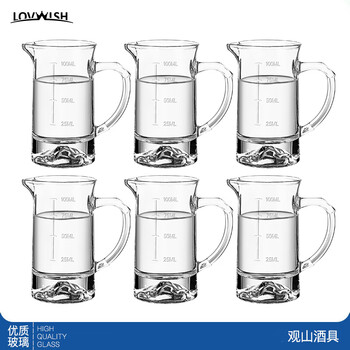 乐唯诗（LOVWISH）白酒杯分酒器套装家用小酒杯一口玻璃商用二两2量带刻度100ml酒盅 观山分酒器【6只装】带刻度100ml