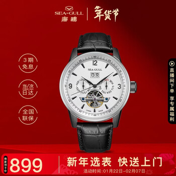 海鸥（SEAGULL）手表男自动机械表 日历周历月历镂空飞轮男士手表生日礼物1328白