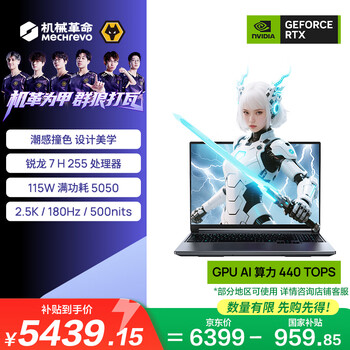 机械革命【国家补贴】蛟龙16Pro 潮玩版 16英寸游戏电竞笔记本电脑(R7 H255 16G 512G RTX5050 180Hz灰)