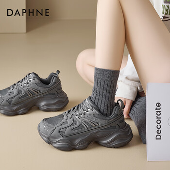 达芙妮老爹鞋女2025冬季新款经典厚底增高显腿长休闲鞋百搭时尚运动鞋女 深灰色 38