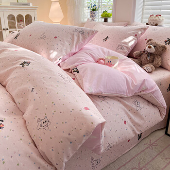 流川枫 全棉喷气高品质40支新疆棉纯棉四件套全棉床品套件 SXD-爱心苹果 1.8床 床单款 (被套200*230cm) 套件
