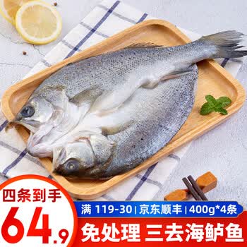 连海肴三去开背海鲈鱼（去鳞去腮去内脏）新鲜冷冻鲈鱼 海鲜鱼类 海鲈鱼400*450g*4条