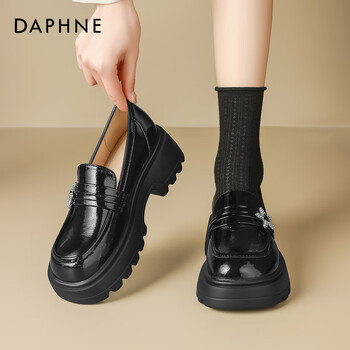 达芙妮黑色复古乐福鞋女2025年春季新款通勤一脚蹬爆款轻便小皮鞋 黑色 37