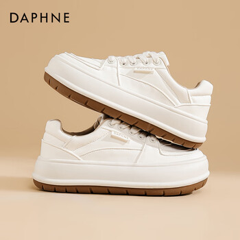 达芙妮厚底小白鞋女款2025新款夏季增高百搭板鞋透气休闲运动鞋女QJ1 米白色 40