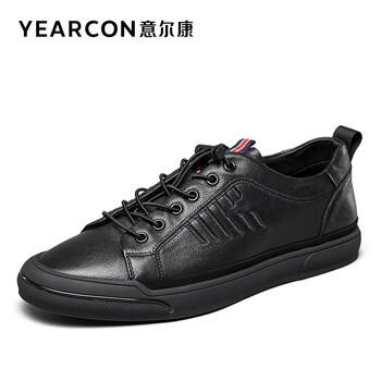 意尔康男鞋平底休闲鞋系带单鞋94750a黑色38
