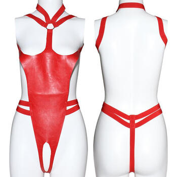 久爱情趣内衣束缚绑带pu亮皮免脱开裆连体衣sm漆皮束缚紧身衣套装