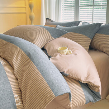 索隆加厚秋冬磨毛四件套棉质床单加厚被套冬季保暖套件 清风条纹KL 1.8床 床单款 (被套200*230cm) 套件