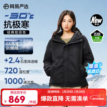 网易严选中国大鹅x燕云联名款地表强温90白鹅绒短款派克羽绒服-30℃抗寒 A款25秋冬-润泽黑 2XL