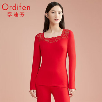 欧迪芬（Ordifen）本命年中国红保暖内衣男女无痕打底套装 (女士)红色XW1113 M