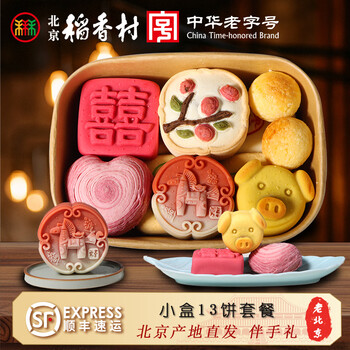 北京稻香村糕点礼盒年货礼盒大礼包春节礼品北京特产饼干面包休闲零食小礼盒 9味13饼510g迷你盒