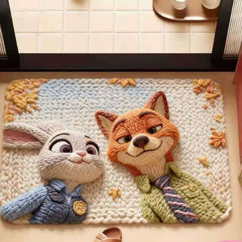 疯狂动物城硅藻泥地垫立体仿毛卡通卫生间门口防滑吸水浴室脚垫 朱迪尼克A 40*60cm