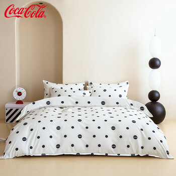 可口可乐四件套亲肤磨毛床上用品单双人宿舍床单被套套件 小波点黑 1.2m床三件套 床单款 被套150*200cm