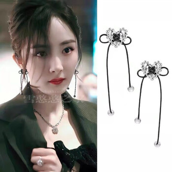 杨幂同款耳环黑色爱心蝴蝶结耳饰耳坠小众个性夸张耳钉2022新款潮秋冬