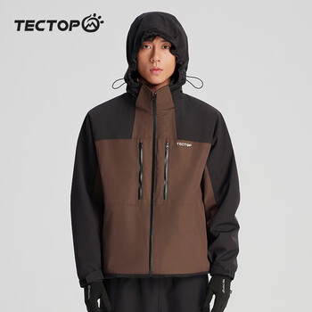 探拓（TECTOP）三合一冲锋衣男女款风衣外套可拆卸抓绒内胆秋冬防泼水户外登山服 【男款】纸棕色/云墨黑(两件套) L