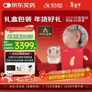 科大讯飞耳背式助听器老年人专用重度听损隐形降噪【年货送礼】星耀礼盒版