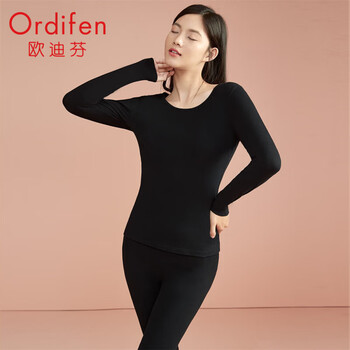 欧迪芬（Ordifen）本命年中国红保暖内衣男女无痕打底套装 (女士)黑色XW1109 M