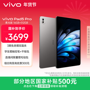 vivo Pad5 Pro 柔光版 16GB+512GB 寒星灰 国家补贴 13英寸超清护眼柔光屏 蓝晶×天玑9400 平板电脑