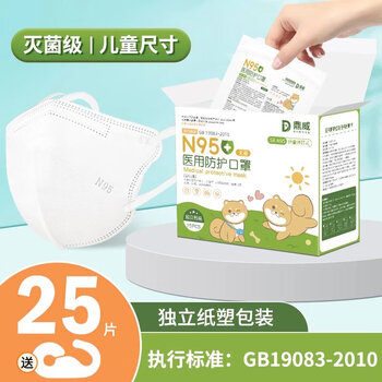 上学专用学生口罩1015岁25只儿童尺寸n95级医用防护口罩独立装带钢
