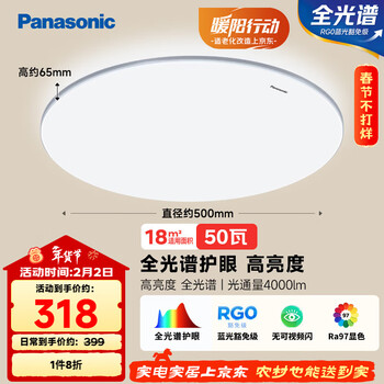 松下（Panasonic）吸顶灯卧室灯 全光谱护眼银色简约款 50瓦 HHXQ5160