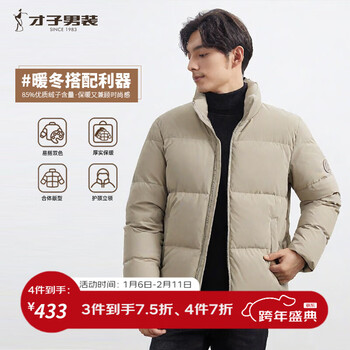 才子（TRIES）多功能防护羽绒服秋冬新款立领加厚保暖防风外套纯色商务 卡其色 XL (175/92A)
