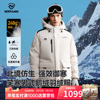 诺诗兰冬季户外男女抗寒保暖面包服三防加厚鹅绒羽绒服【北境】 土灰色-男 XL (175)