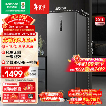 容声（Ronshen）201L立式冰柜家用风冷无霜一级能效节能-40℃深冷速冻抗菌净味小冰箱BD-201WRSY国家补贴