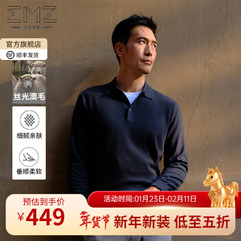 EMZ鄂尔多斯100%纯羊毛衫毛衣针织打底衫男士抑菌春节拜新年马年红色 【翻领款】深灰 XL 180/96A