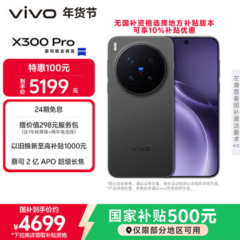 vivo X300 Pro 12GB+256GB 纯粹黑 蔡司2亿APO超级长焦 蓝图影像双芯 5年持久流畅OriginOS 6 AI手机