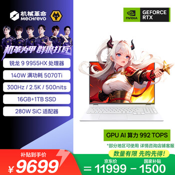 机械革命【国家补贴】蛟龙16Pro 2025 16英寸游戏电竞笔记本电脑(R9-9955HX 16G 1T RTX5070Ti 300Hz 白)