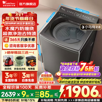 小天鹅（LittleSwan）波轮洗衣机全自动国家补贴 10公斤大容量 小乌梅2.0 直驱变频 水魔方防缠绕 一级能效 以旧换新 【小乌梅2.0顶配】超微净泡丨双重抗菌滤网 波轮