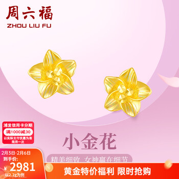 周六福情人节礼物黄金耳钉女足金999花卉耳饰耳针节日 计价 2.26g