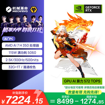 机械革命【国家补贴】翼龙15Pro 2026 AI PC 轻薄游戏笔记本电脑(AI 7H 350 32G 1T RTX5060 300Hz 99Wh白)